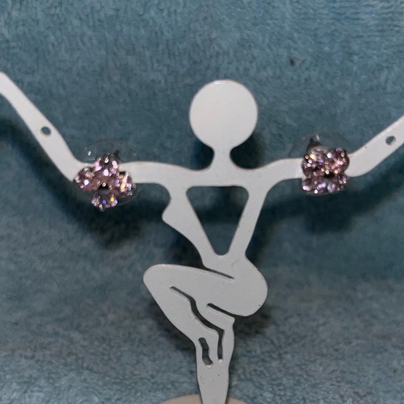 CBC Pink Daisy CZ Earrings in a Silver Setting. - Picture 5 of 7